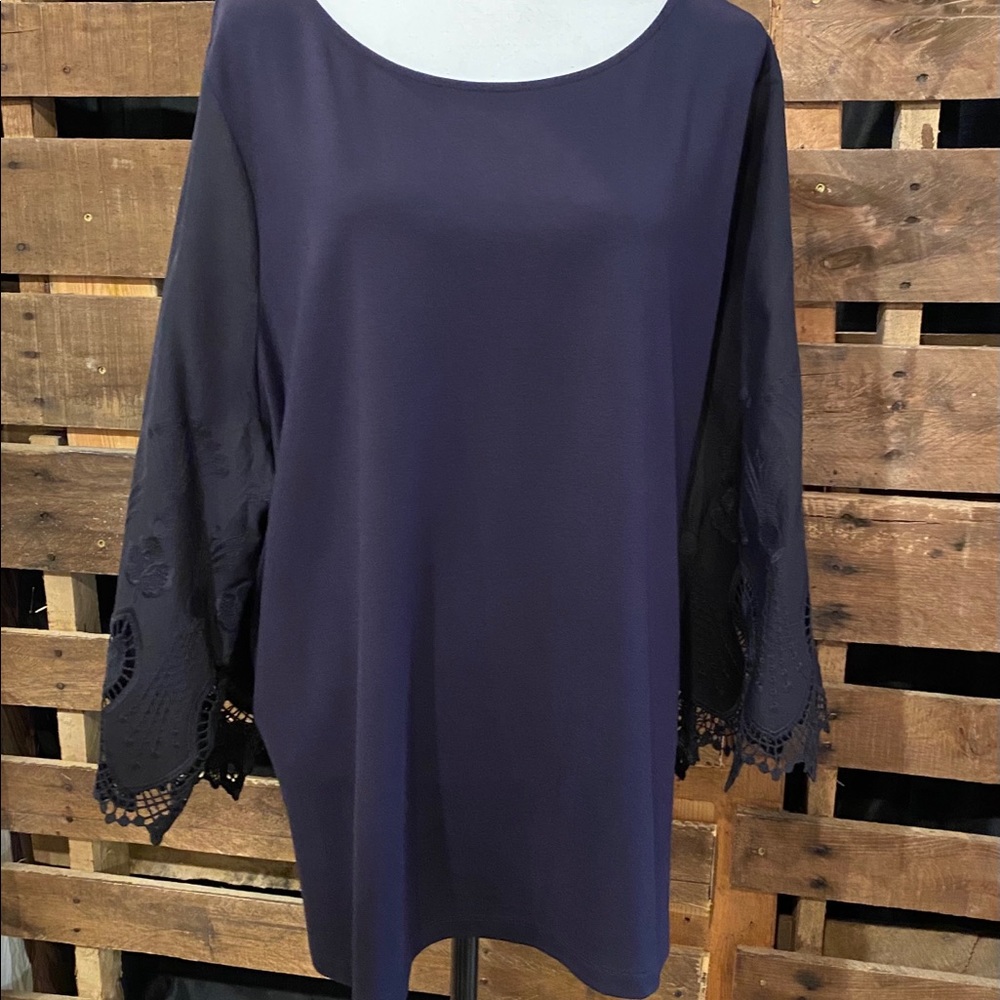 Navy The Limited Knit Embroidered Blouse